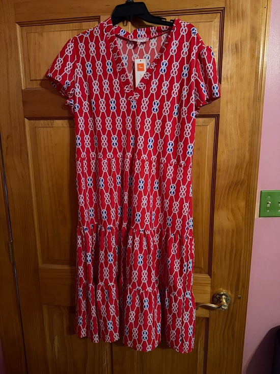 Jude Connally Dresses & Skirts - Red Patterned Short-Sleeve Tiered Women’s Dress